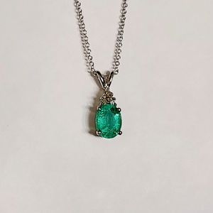 Emerald & Diamonds 1.16ct Pendant 14kt White Gold 1.06ct Oval Genuine Emerald